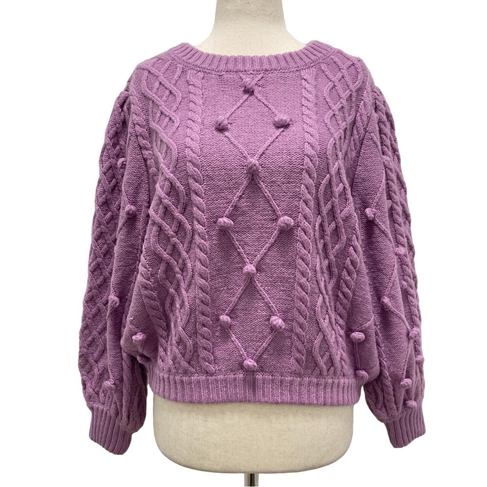 For Love & Lemons Florentina Amethyst Purple Pom Pom Sweater Size Small